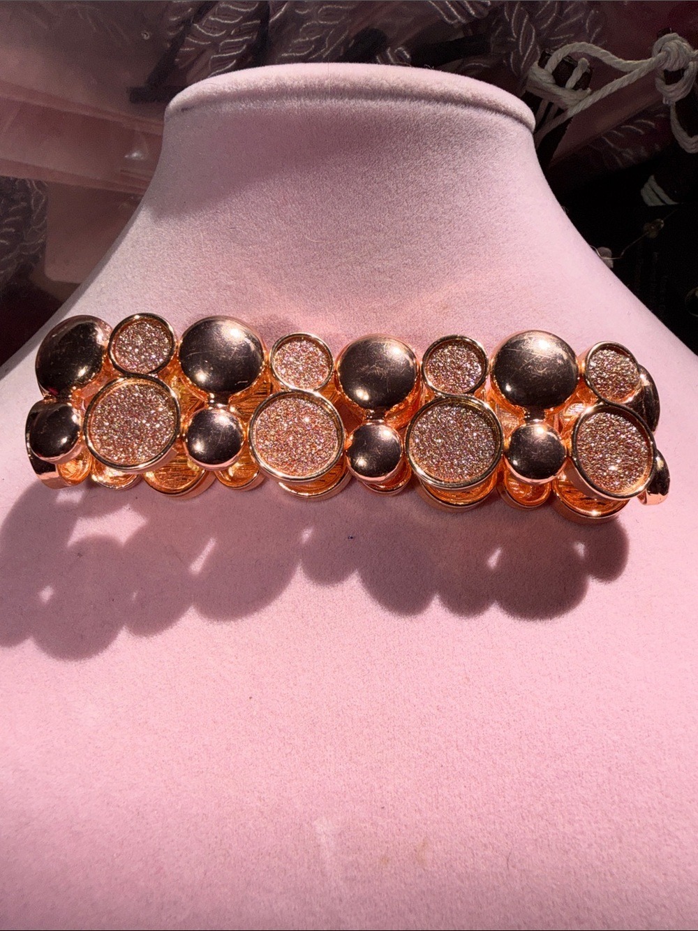 Copper & Silver Glitter Circles Bracelet, 8”, (J0111)